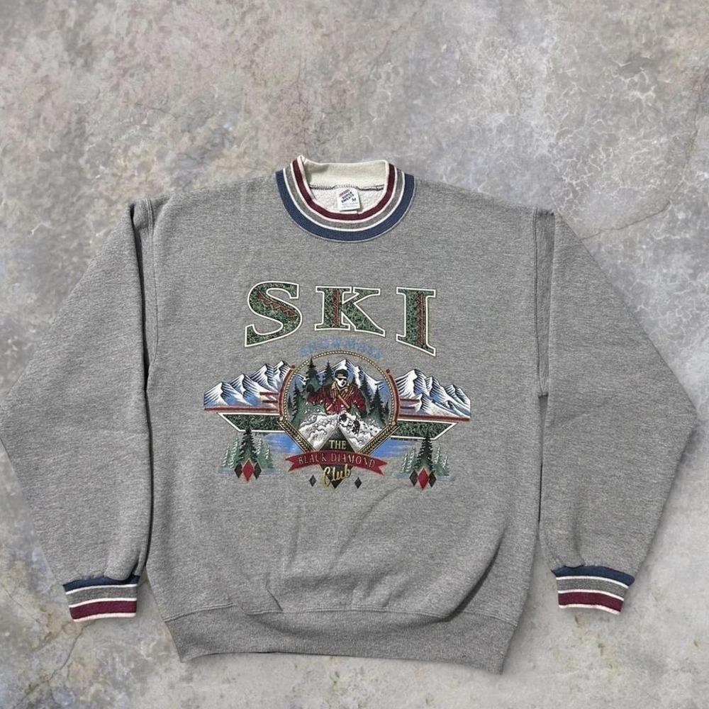 Vintage 90s Jerzees Russell Sweatshirt Black Diamond Club Embroidered Crewneck